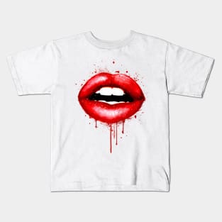 Red Lips Love Kiss Print Mouth Sexy Girl Kids T-Shirt